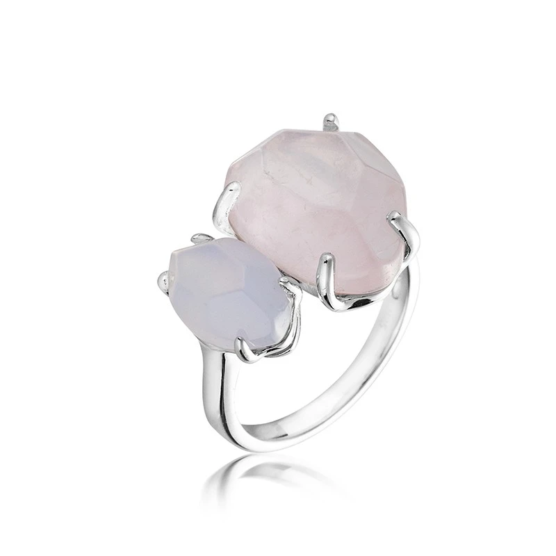 Пръстен Swan Pearls GL999R, Син Халцедон и розов Кварц, Сребро